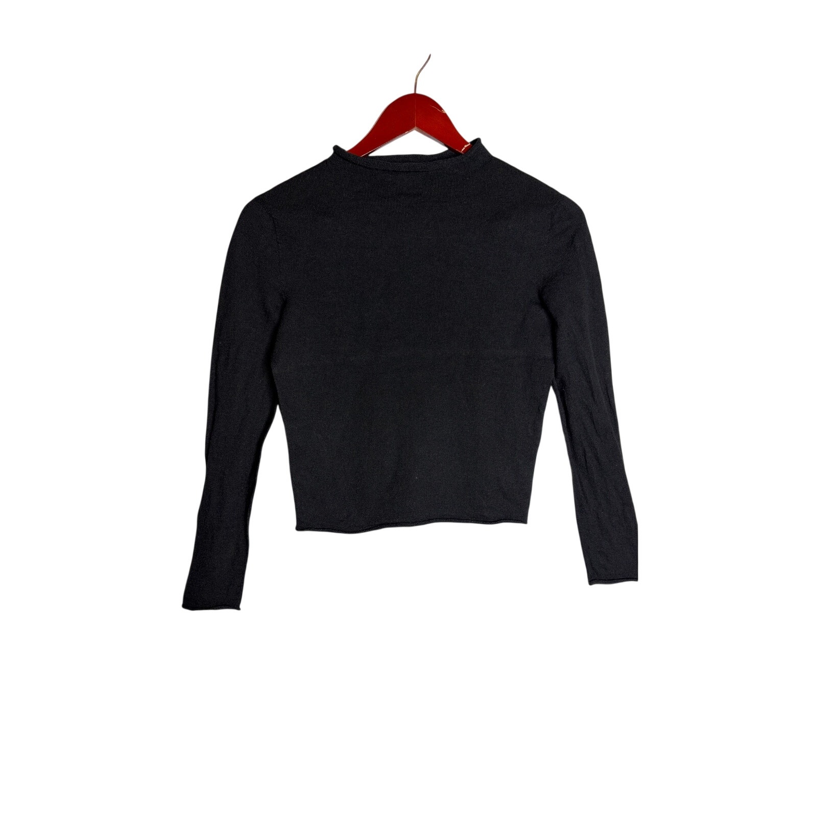 Elizabeth Suzann Rhodes Mockneck Black 100% Wool Crop Pullover Sz Xs